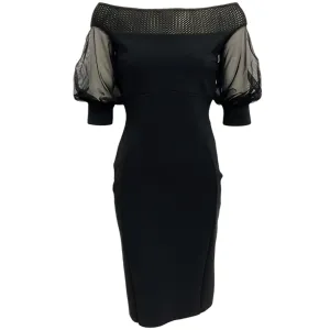 Chiara Boni Black Techno Off Shoulder Dress with Mesh