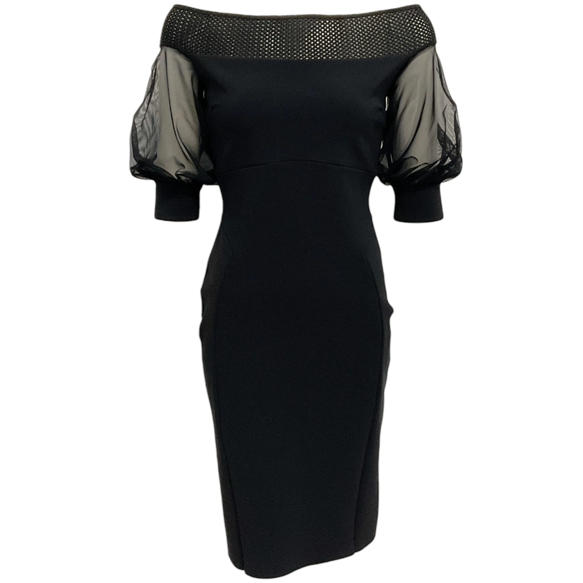 Chiara Boni Black Techno Off Shoulder Dress with Mesh