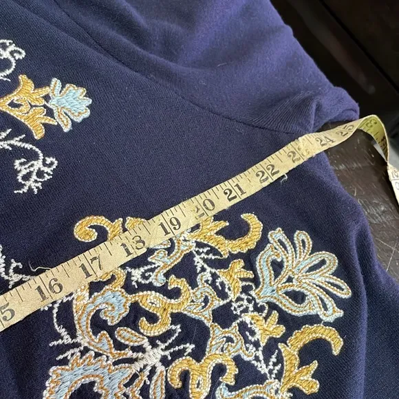 Chico's CardiganBlue Embroidered Heavy Knit Bohemian Classic Size L.