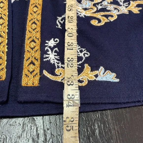 Chico's CardiganBlue Embroidered Heavy Knit Bohemian Classic Size L.