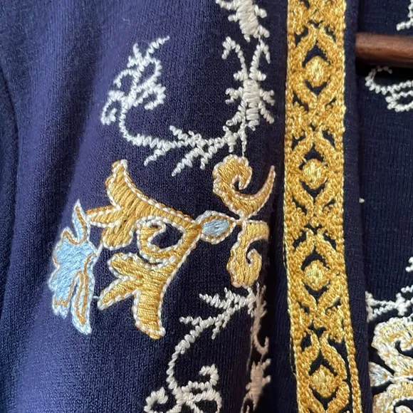 Chico's CardiganBlue Embroidered Heavy Knit Bohemian Classic Size L.