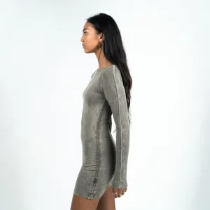 CIRCE Washed Grey Long Sleeve Mini Dress
