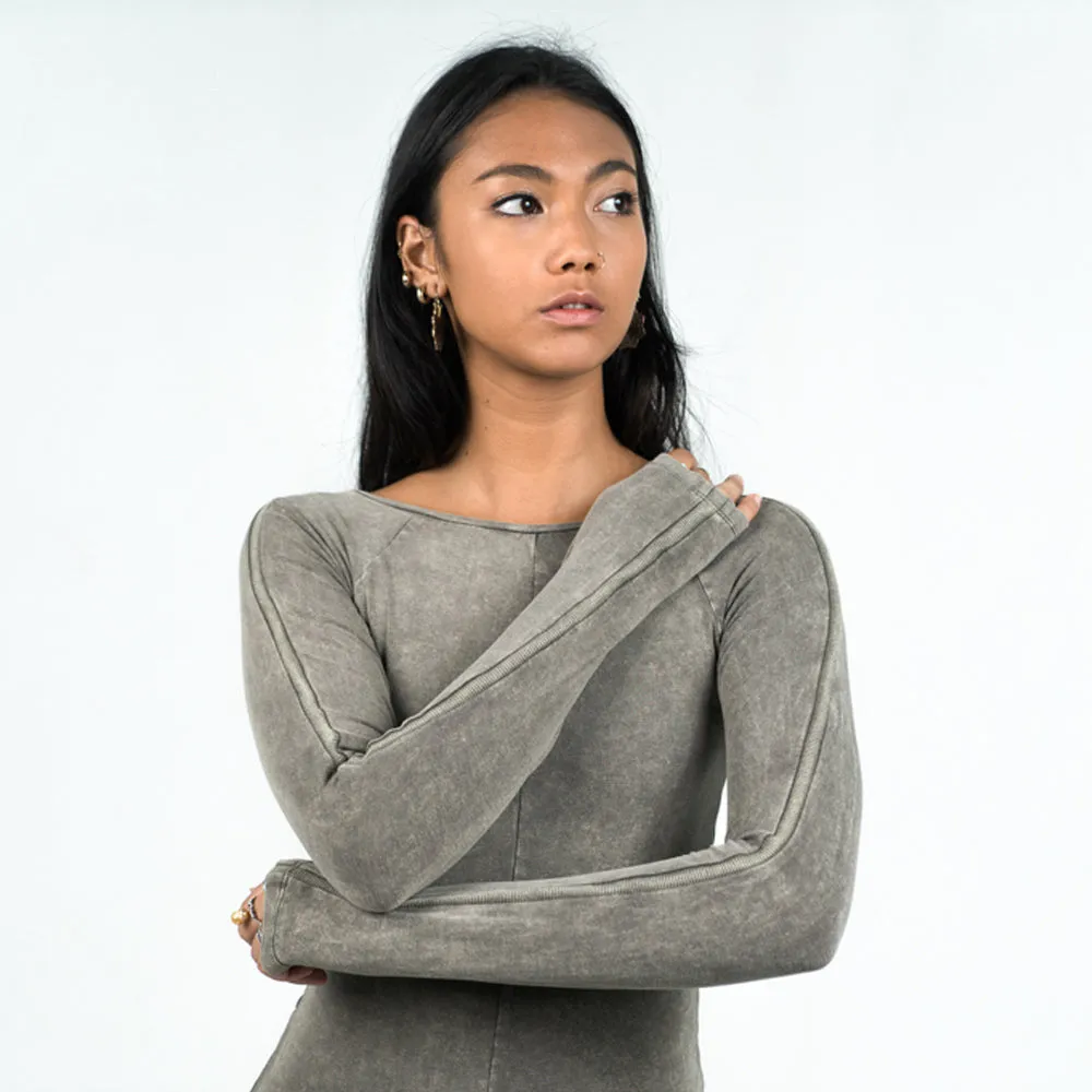 CIRCE Washed Grey Long Sleeve Mini Dress