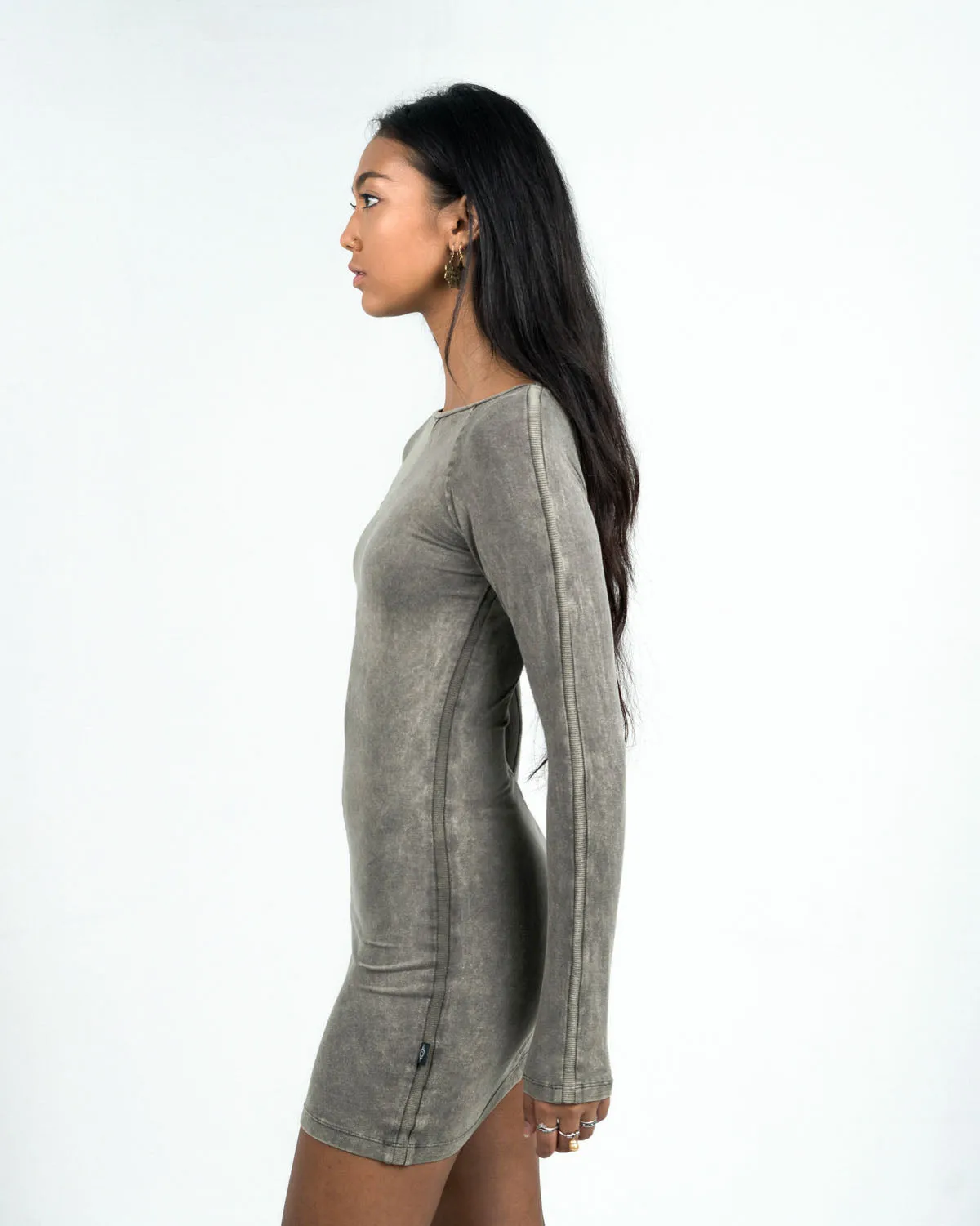 CIRCE Washed Grey Long Sleeve Mini Dress