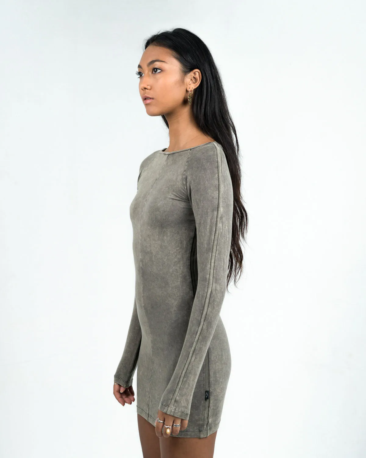 CIRCE Washed Grey Long Sleeve Mini Dress