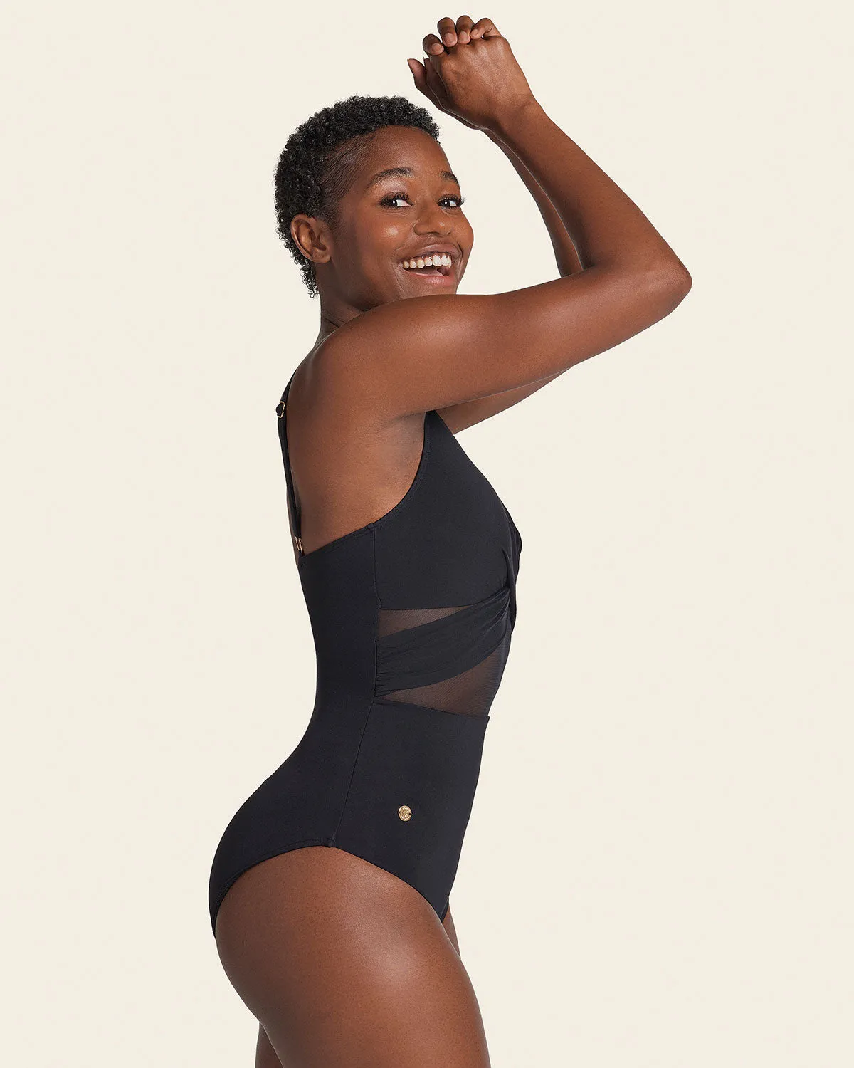 Contrast Detail One Piece Swimsuit with Slimming Compression
