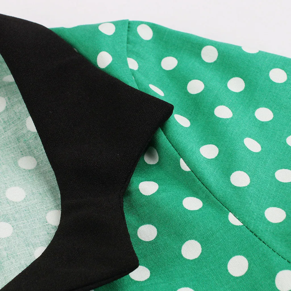 Cotton High Waist Polka Dots 1950s Vintage Dress