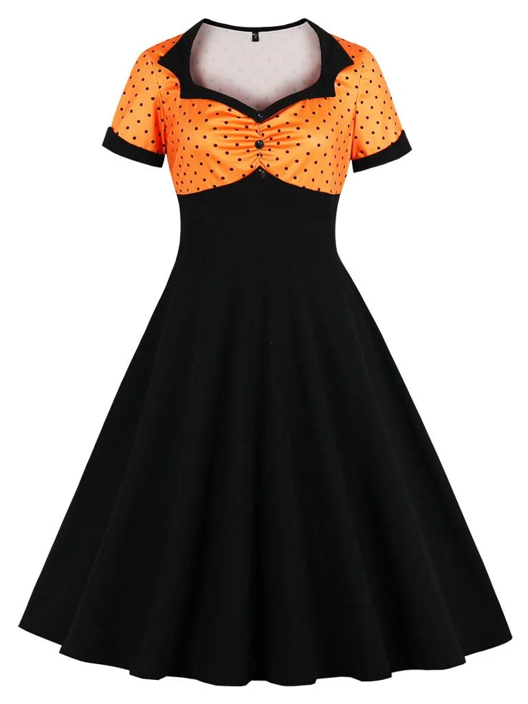Cotton High Waist Polka Dots 1950s Vintage Dress