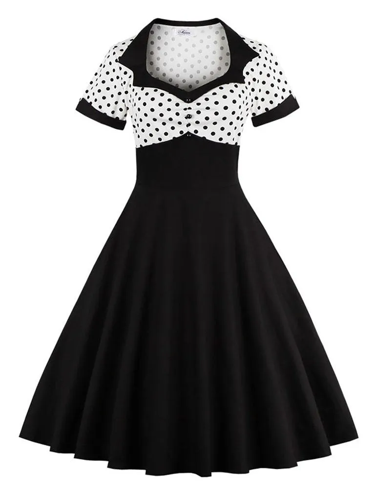Cotton High Waist Polka Dots 1950s Vintage Dress