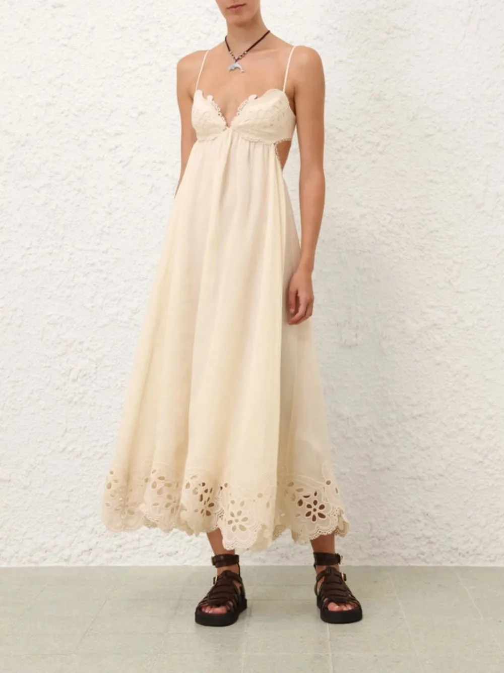 Cream Coco Embroidered Ramie Maxi Dress