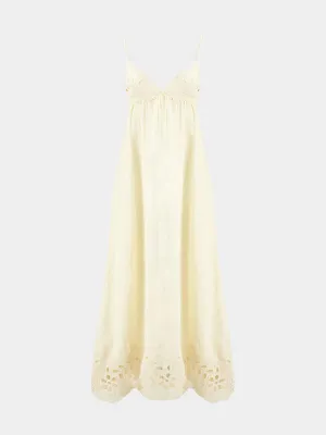 Cream Coco Embroidered Ramie Maxi Dress