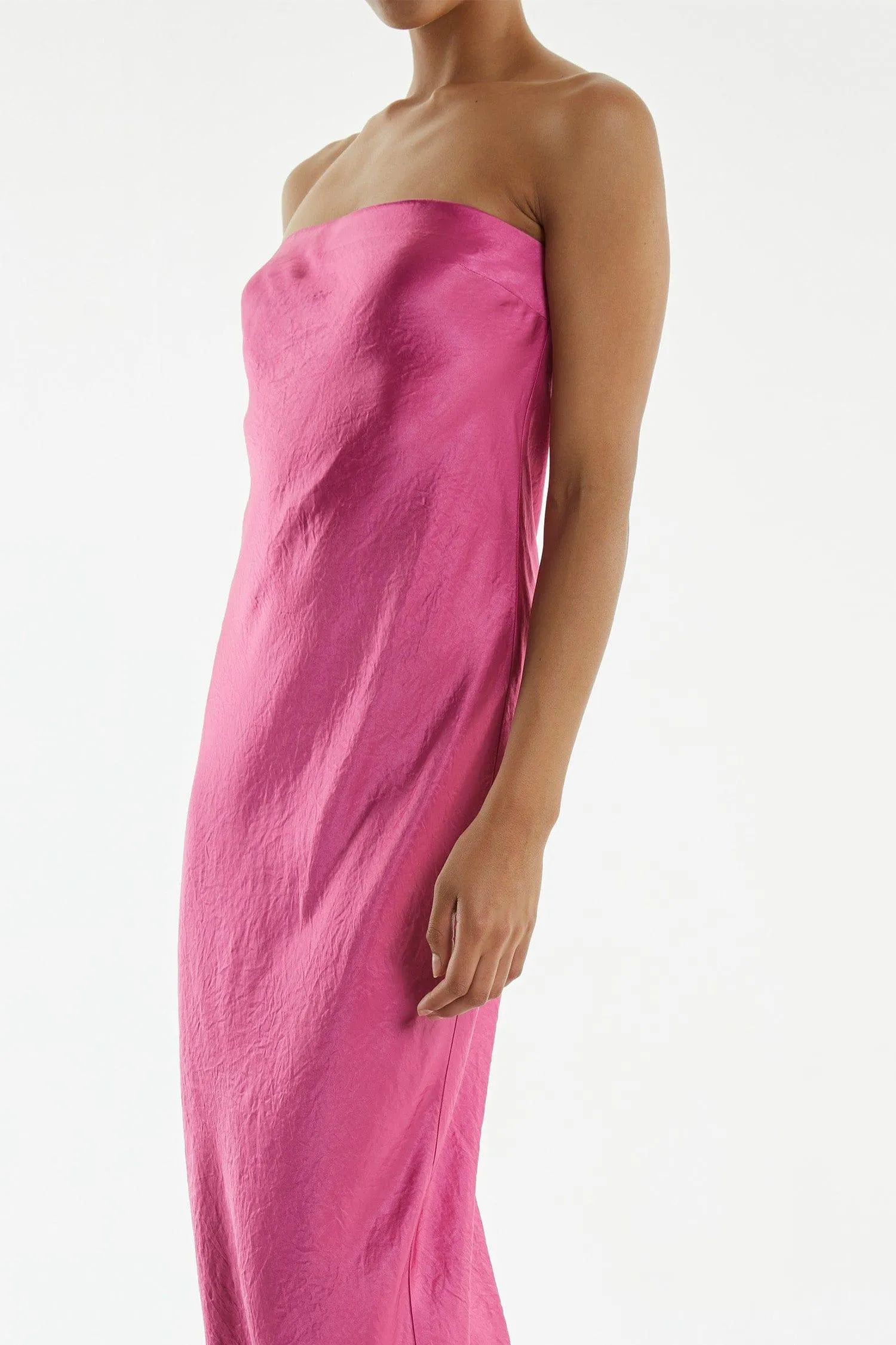 CRUSH BIAS STRAPLESS DRESS | WATERMELON