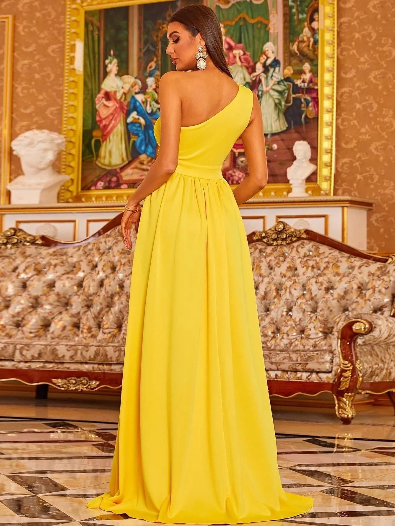 Cutout Floral One Shoulder Prom Dress WY006