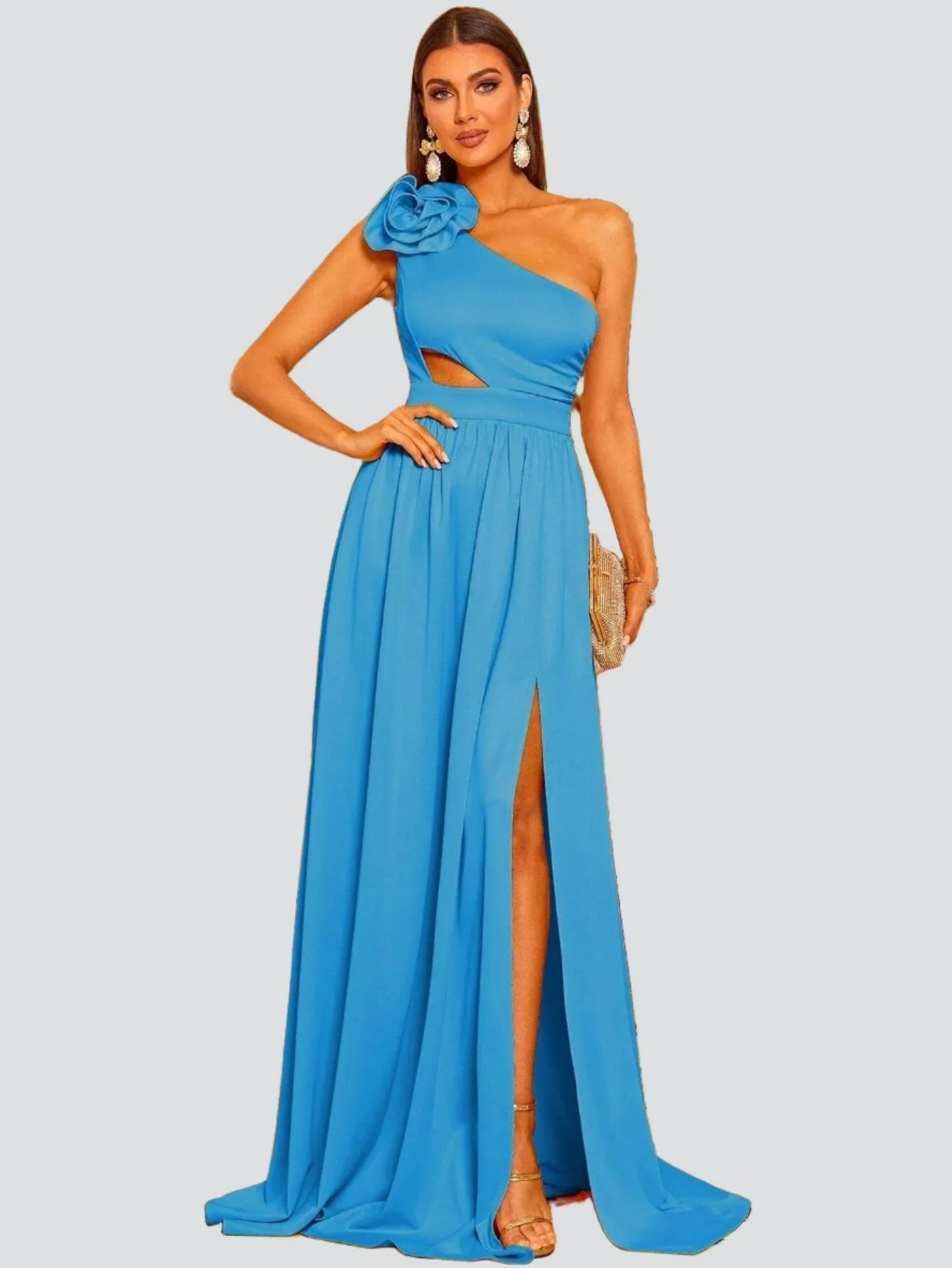 Cutout Floral One Shoulder Prom Dress WY006