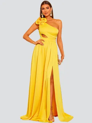 Cutout Floral One Shoulder Prom Dress WY006