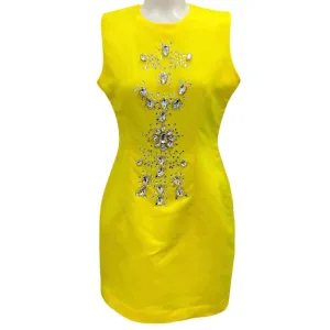 Cynthia Rowley Yellow Satin Gemstone Embellished Mini Dress