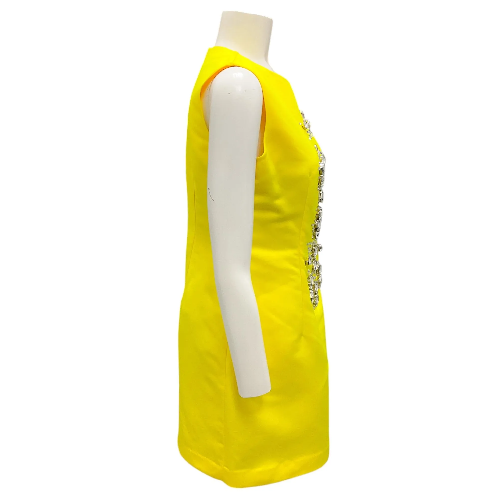 Cynthia Rowley Yellow Satin Gemstone Embellished Mini Dress