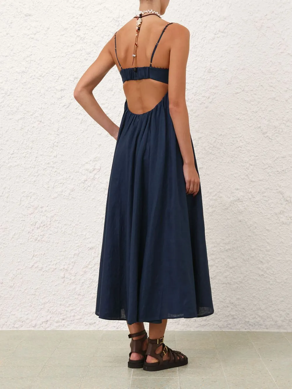 Dark Blue Ascension Twist Front Linen Dress