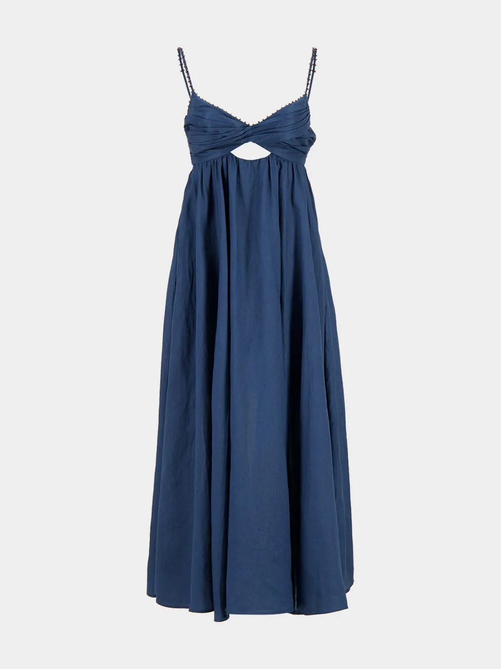 Dark Blue Ascension Twist Front Linen Dress