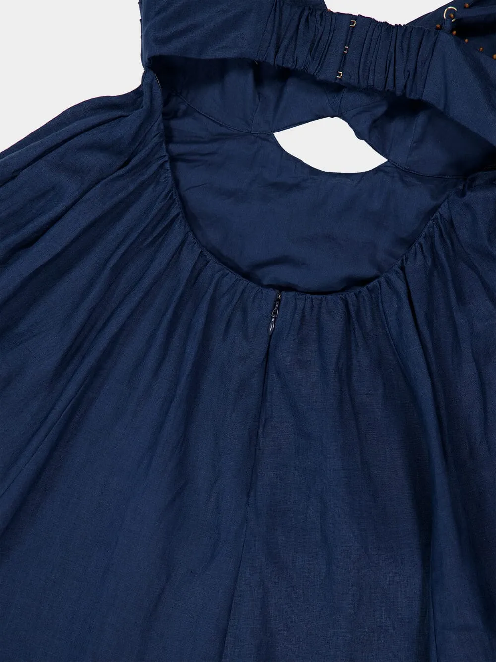 Dark Blue Ascension Twist Front Linen Dress