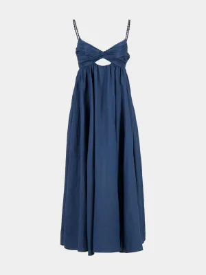 Dark Blue Ascension Twist Front Linen Dress