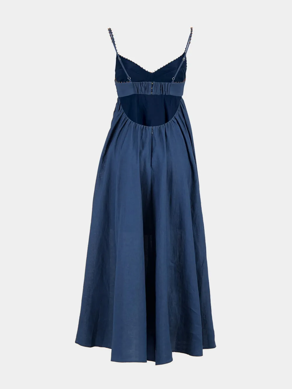 Dark Blue Ascension Twist Front Linen Dress