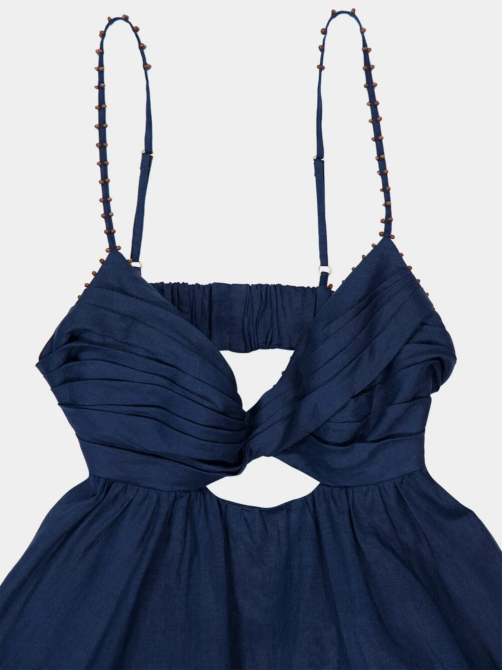 Dark Blue Ascension Twist Front Linen Dress