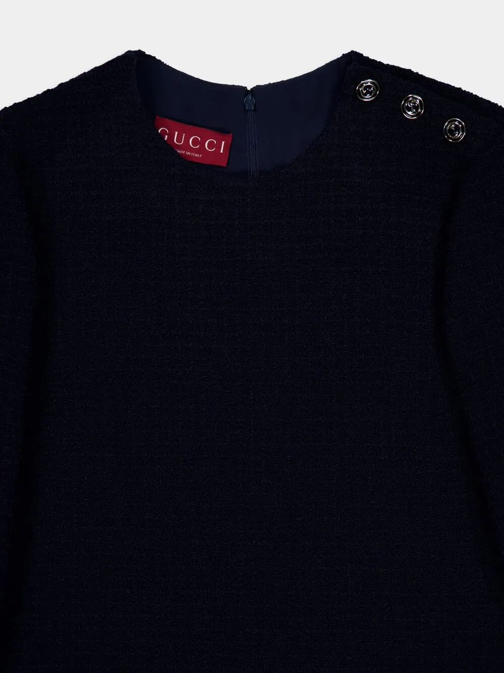 Dark Blue Bouclé Wool Dress