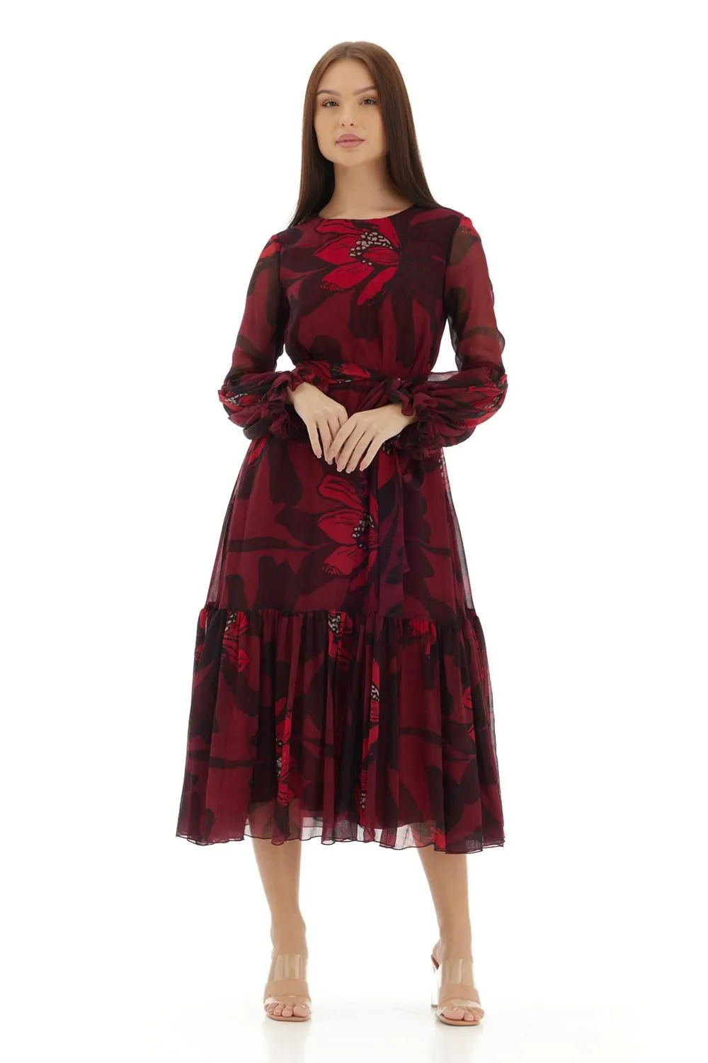 Dark Pink Floral Midi Dress