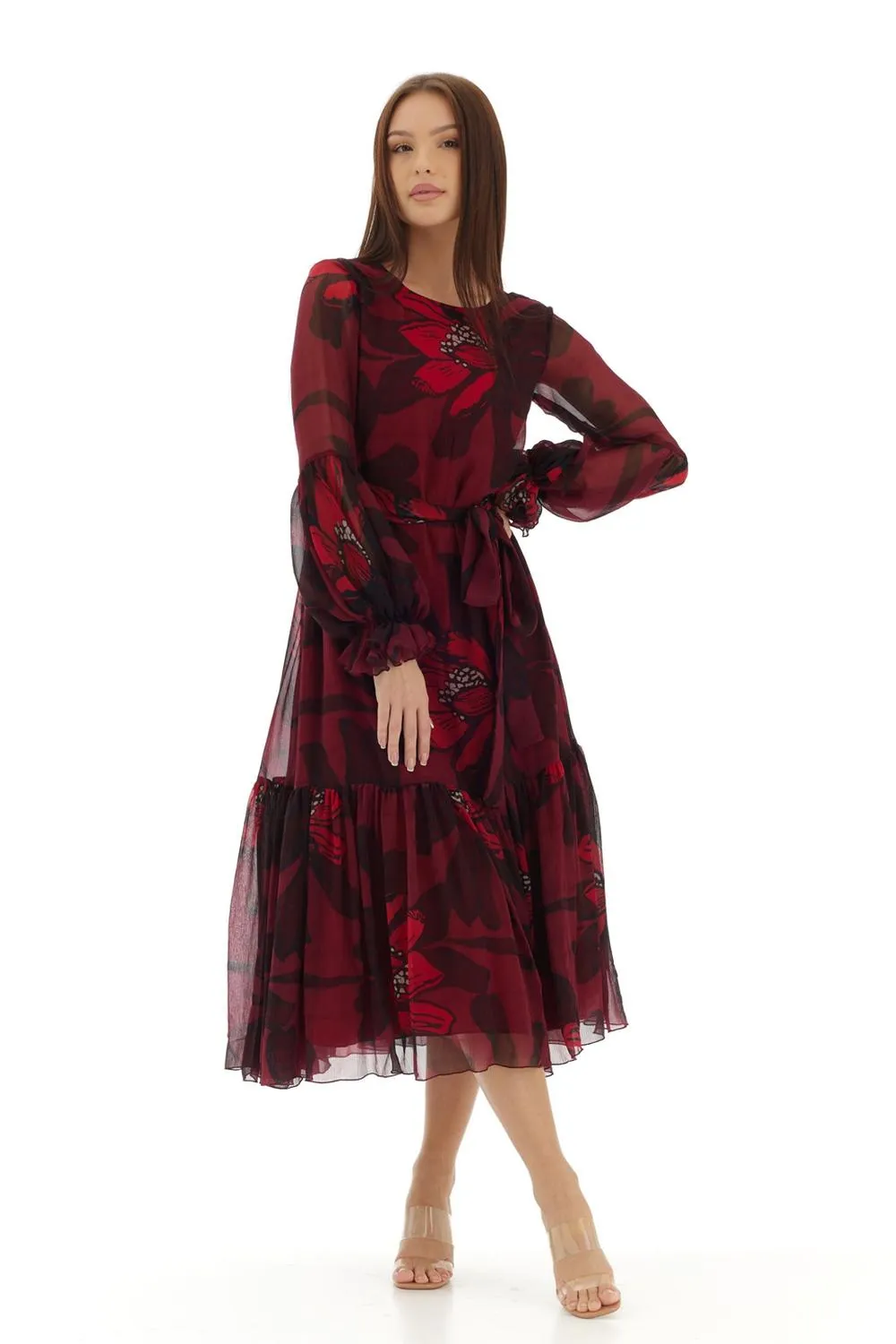 Dark Pink Floral Midi Dress