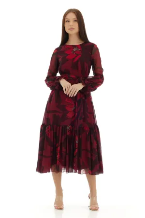 Dark Pink Floral Midi Dress