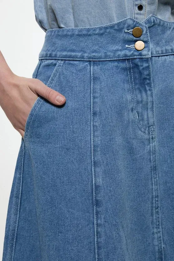 Denim High Waist Full Midi Skirt