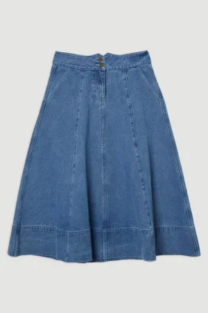 Denim High Waist Full Midi Skirt