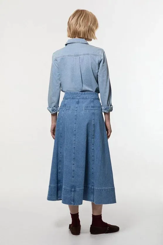 Denim High Waist Full Midi Skirt