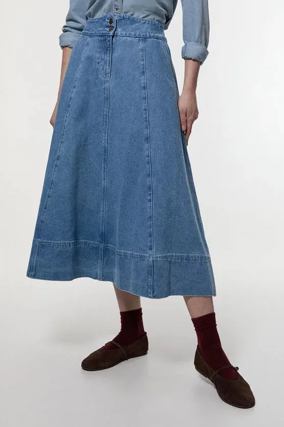 Denim High Waist Full Midi Skirt
