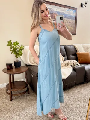 Denim Midi Dress With Pockets