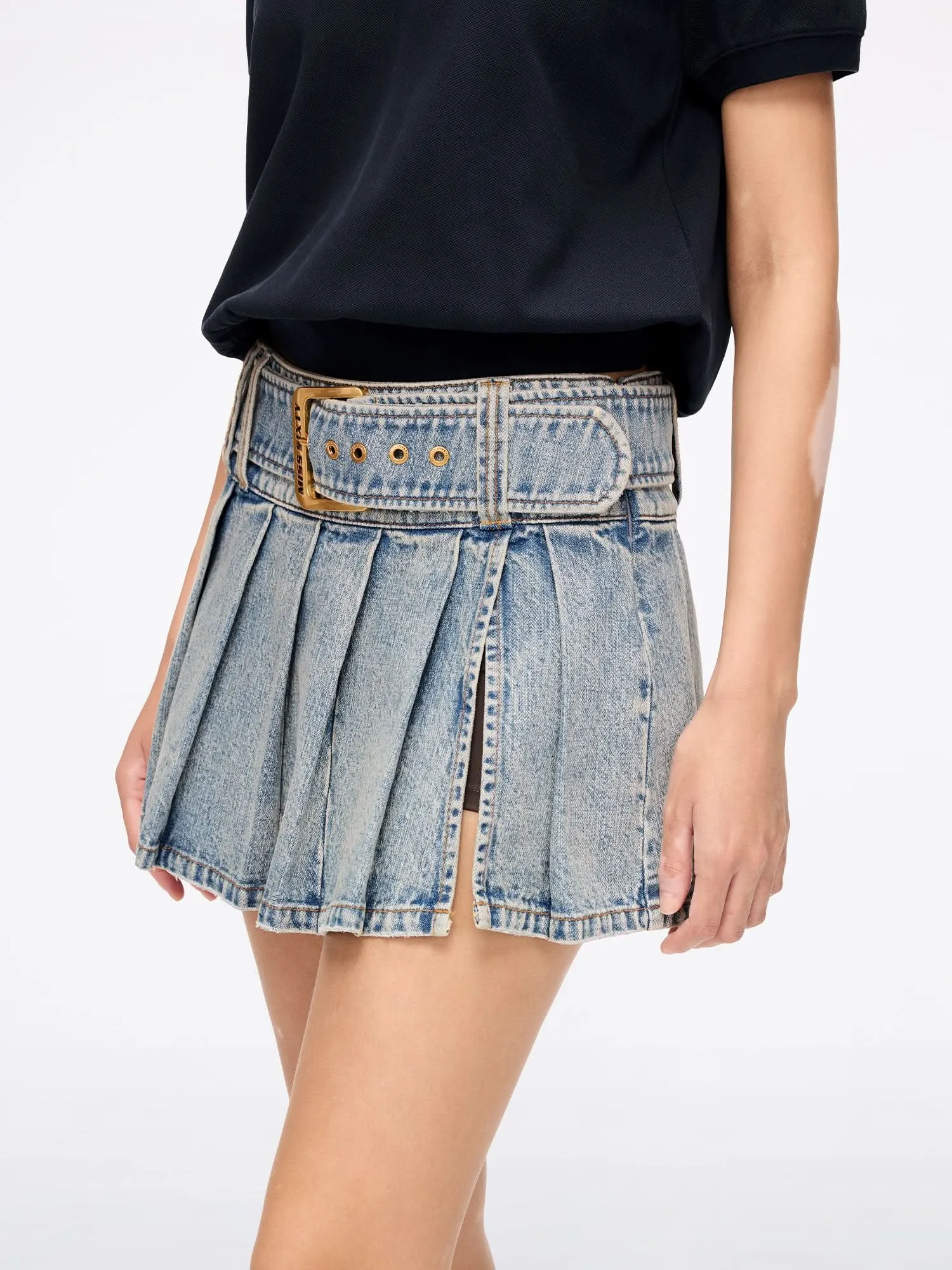 Denim Mini Skirt with Belt