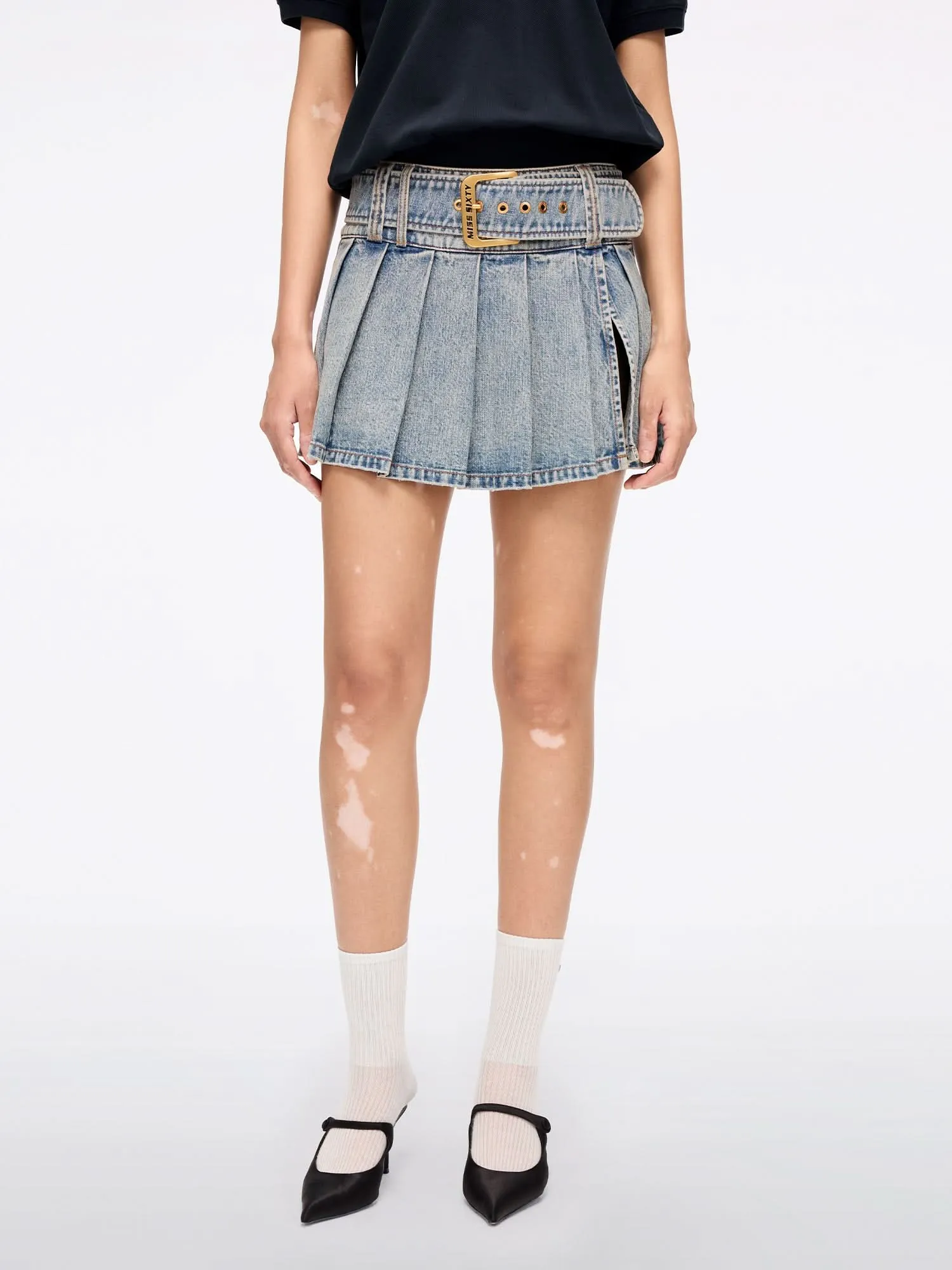 Denim Mini Skirt with Belt