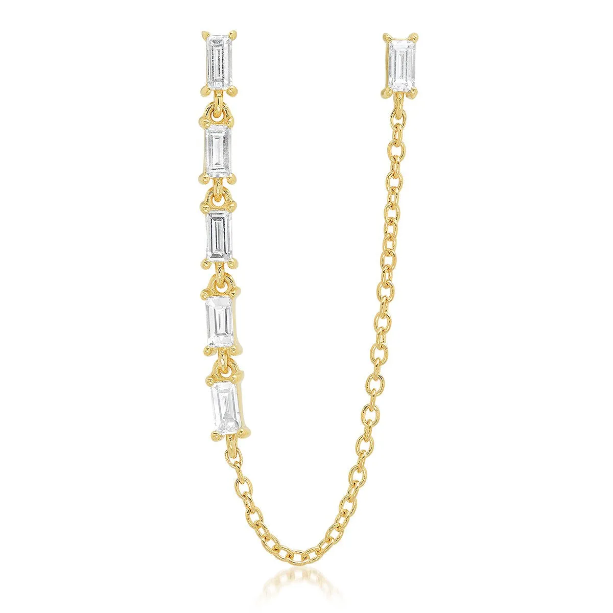 Diamond Baguette Link and Chain Stud