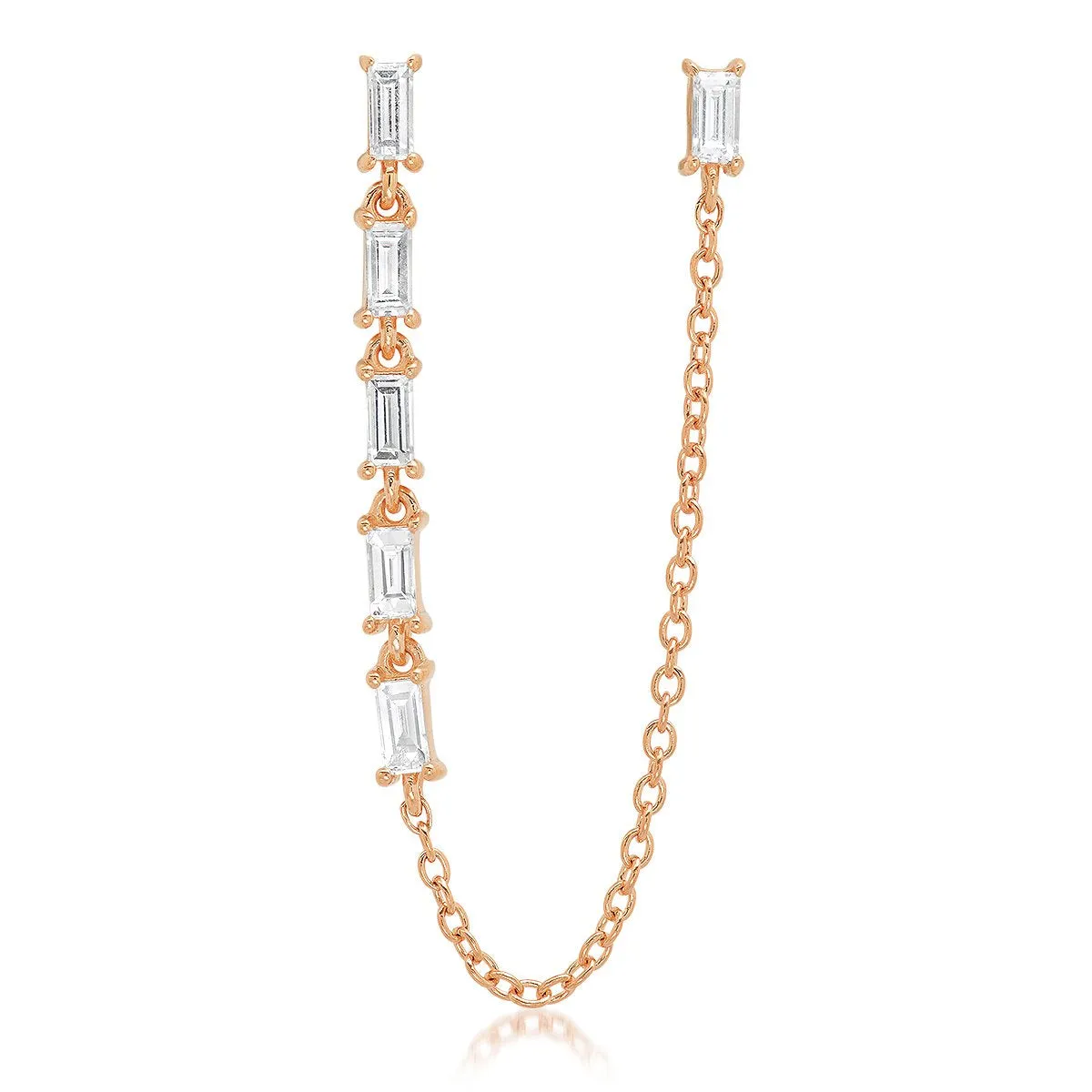 Diamond Baguette Link and Chain Stud
