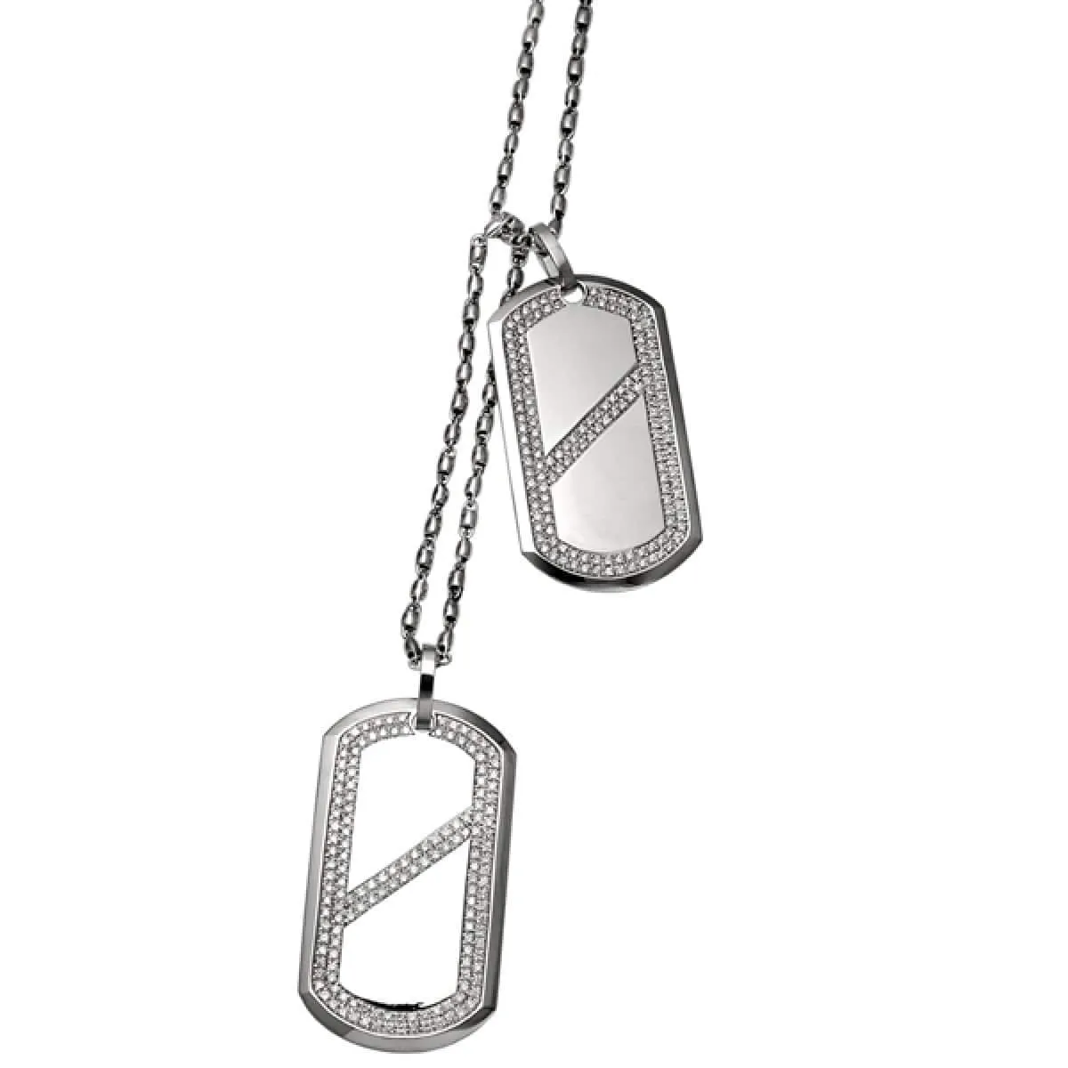 Dog Tag -  18-Karat Solid White Gold Diamonds Necklace