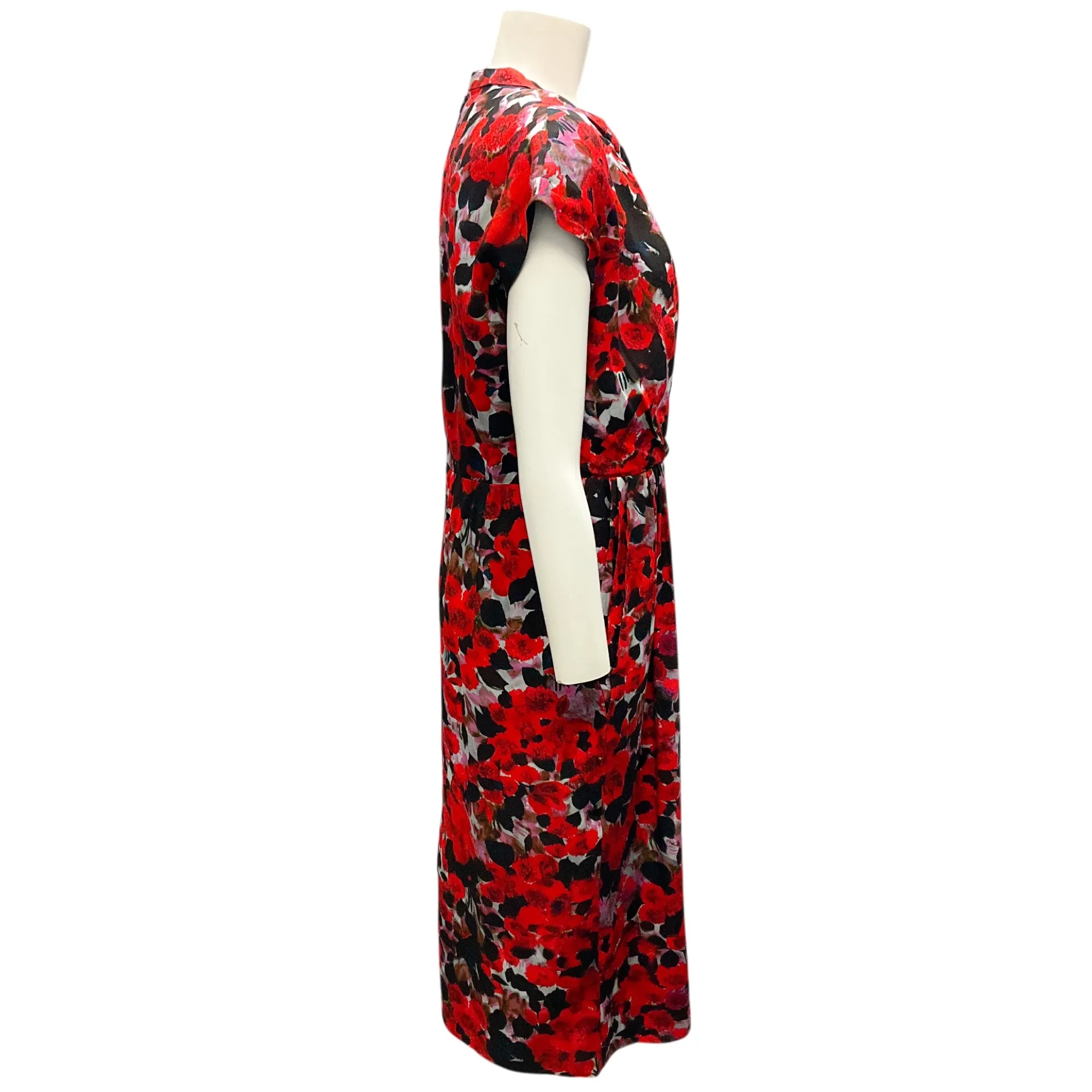 Dries Van Noten Red / Black Multi Floral Printed Midi Dress