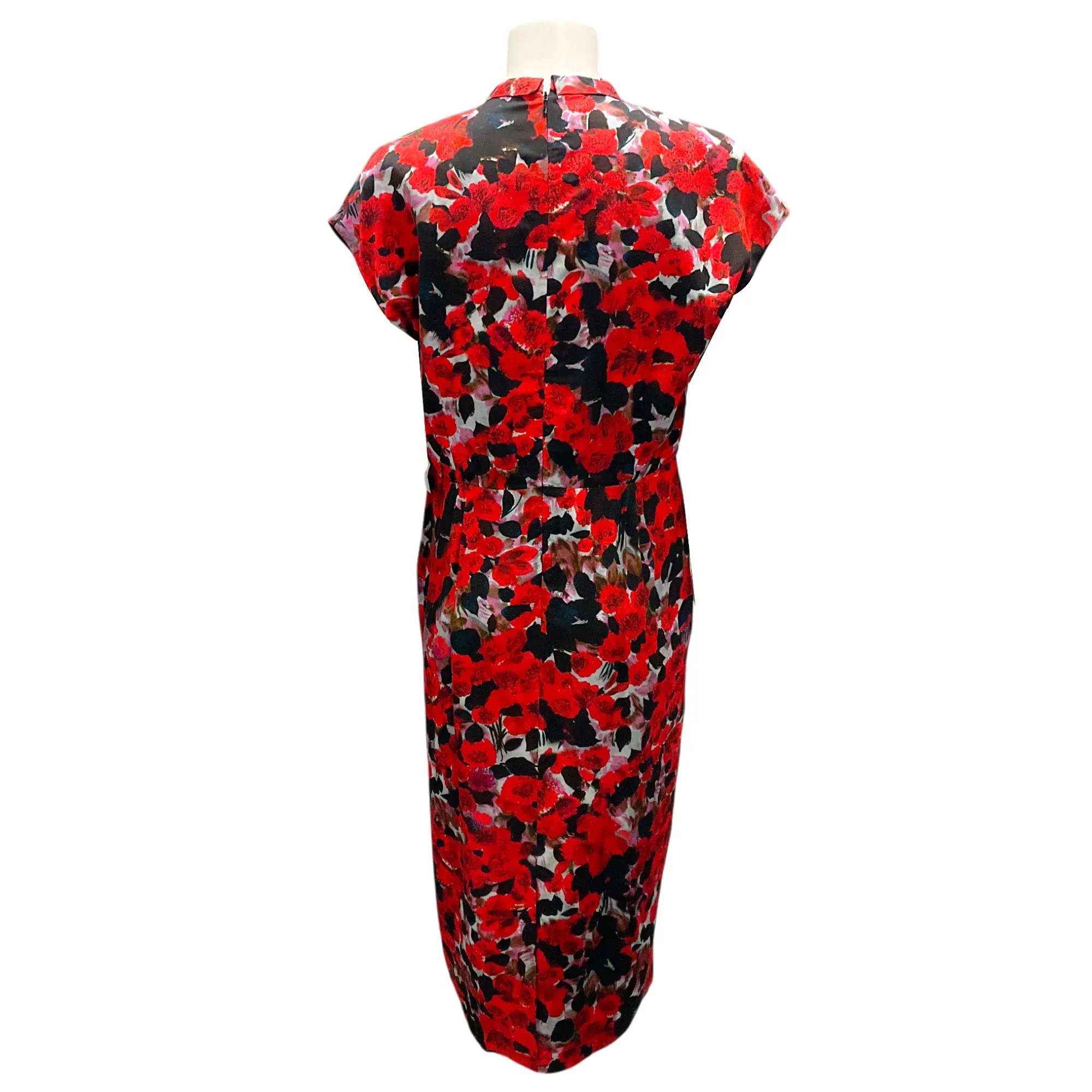 Dries Van Noten Red / Black Multi Floral Printed Midi Dress