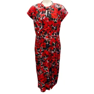 Dries Van Noten Red / Black Multi Floral Printed Midi Dress