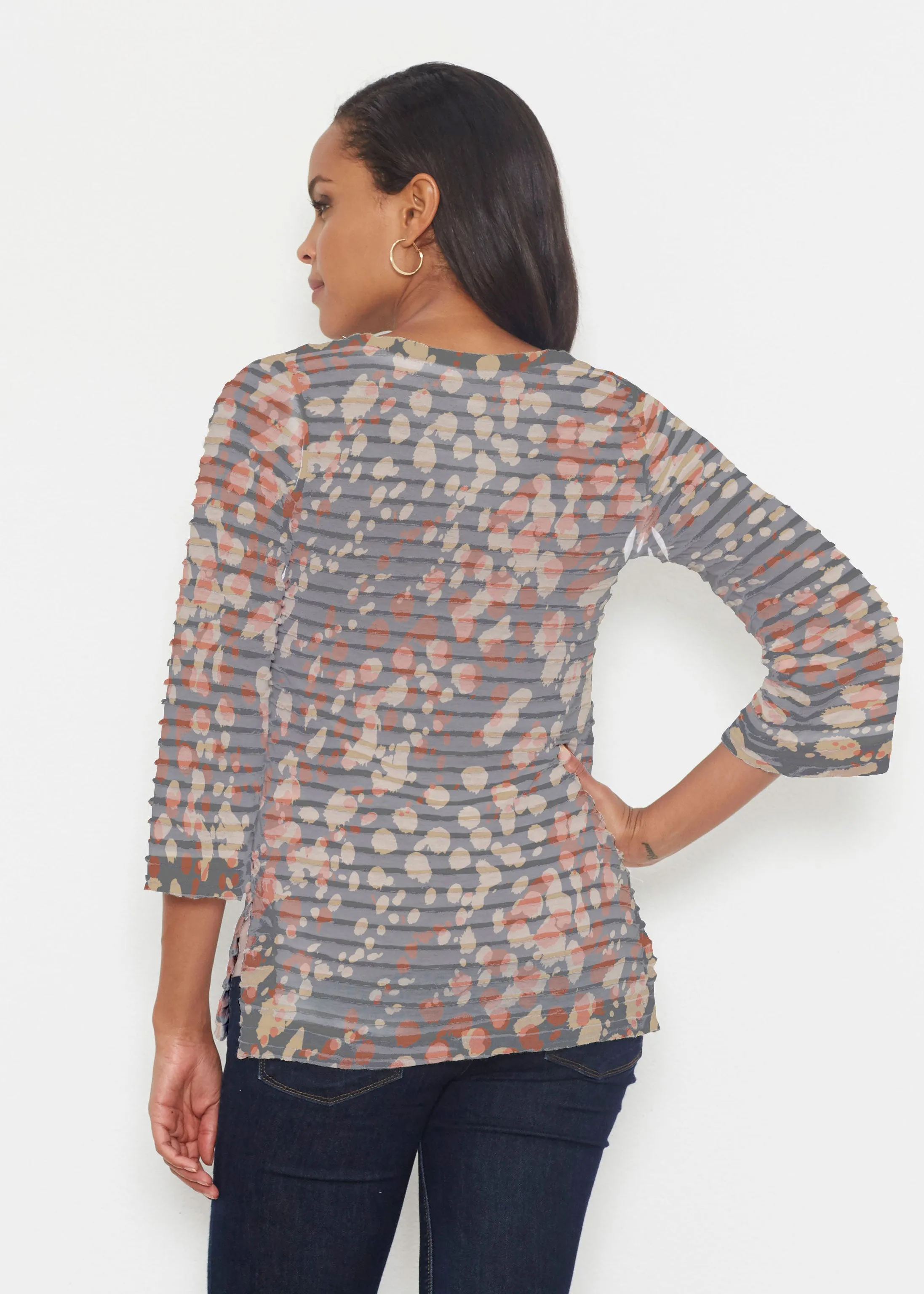 Edgy Splash (7877) ~ Banded 3/4 Bell-Sleeve V-Neck Tunic