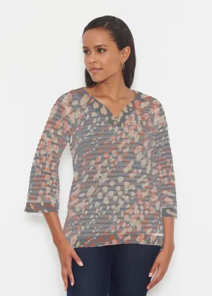 Edgy Splash (7877) ~ Banded 3/4 Bell-Sleeve V-Neck Tunic