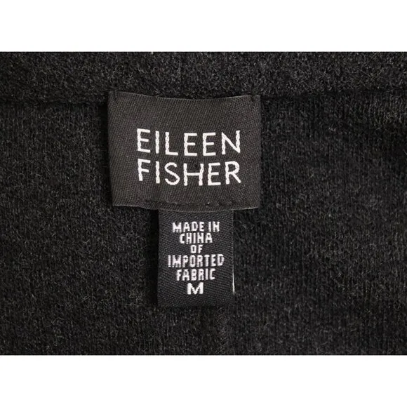 Eileen Fisher Women's Wool Open Front Cardigan Charcoal Pockets Sz M