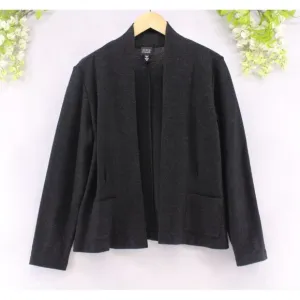 Eileen Fisher Women's Wool Open Front Cardigan Charcoal Pockets Sz M