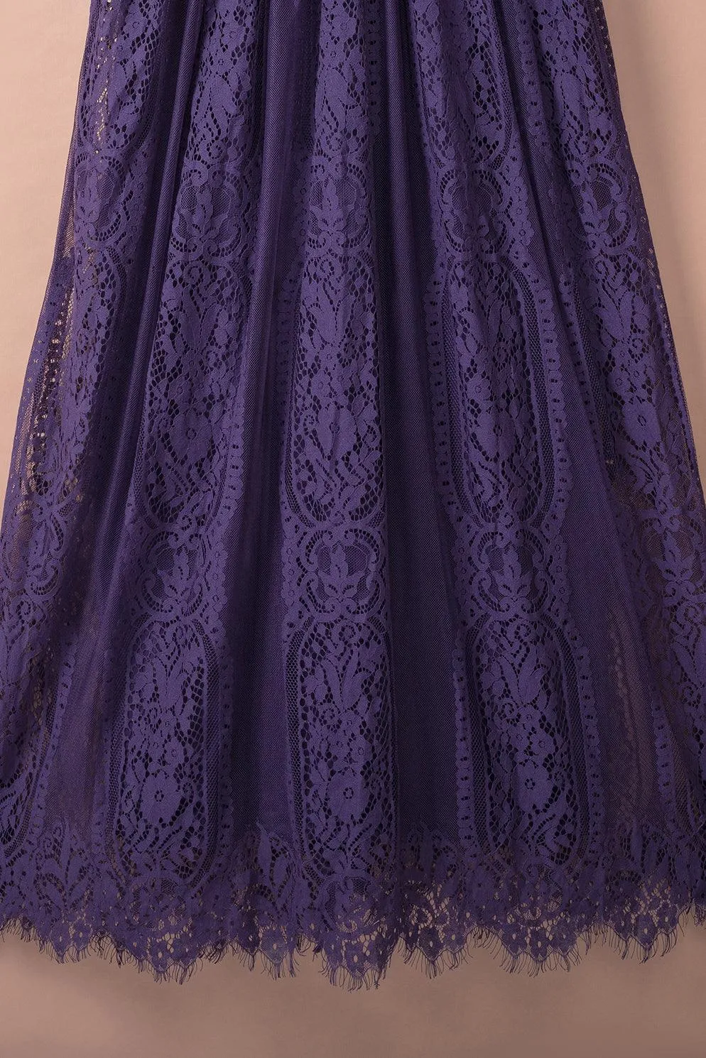 Elegant Royal Lace Maxi Dress with V-Neckline