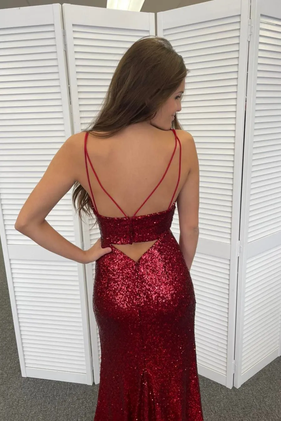 Elegant Straps Sequin Keyhole Slit Long Prom Dress